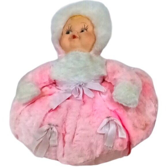 Vintage 1960s Childs Pyjama Holder Doll with Rubber Face‎ Pink Dress with Zip - Picture 1 of 7